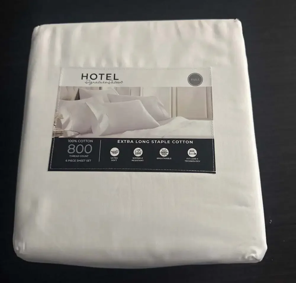 Hotel Signature Sateen 800 Thread Count 6-Piece Full Sheet Set, White